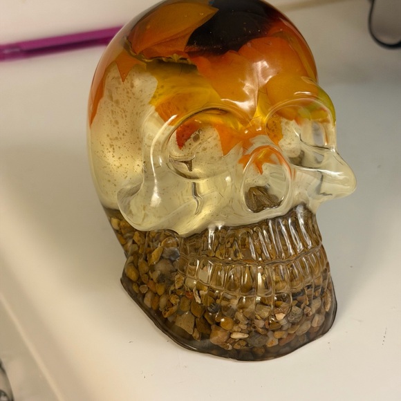 Skull Art Piece with Orange and Yellow Accents - Picture 6 of 7